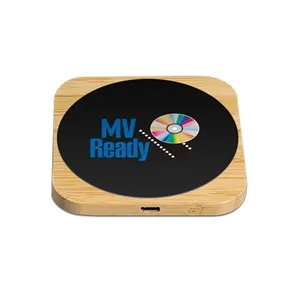 Custom Logo Eco-Friendly Bamboo Wireless Charger - with Light Up Logo