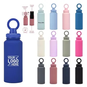 Custom Logo 32oz Insulated Water Bottle With Magnetic Phone Holder Lid