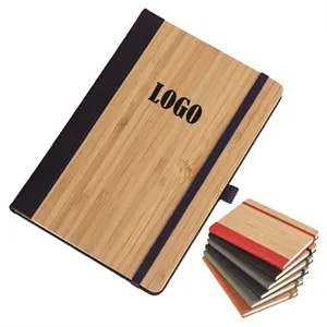 Custom Logo A5 Bamboo PU Notebook with Elastic Band & Pen Loop