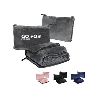 Custom Logo 2 in 1 Airplane Travel Throw Blanket in Carabiner Pouch