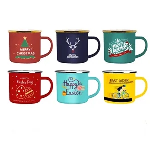 12oz Enameled Steel Cup with Stainless Rim