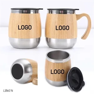 Stainless Steel Bamboo Coffee Mug Travel Tumbler with Lid