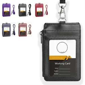 Custom Logo PU Card Holder Leather ID Badge Business Wallet Office Work