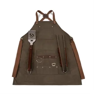 Waxed Canvas BBQ Grill Apron with Tools & Bottle Opener