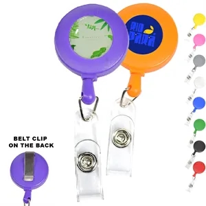 Round Frosted Badge Reel Holder w/ Belt Clip