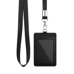Custom Logo PU Leather ID Badge with lanyard with