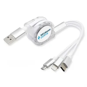 Shiny 3-In-1 Mobile Charger Retractable USB Cable - Type-C