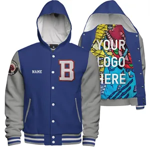 Custom Logo Build Your Own Hooded Cotton Varsity Jacket: Printed Lining