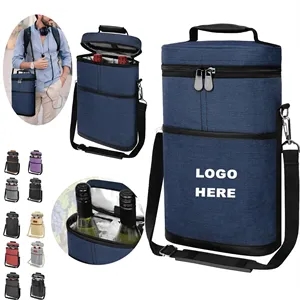 Custom Logo 2 Bottle Wine Carrier Tote Insulated Leakproof Cooler Bag