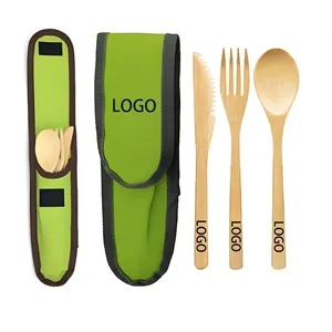 Bamboo Utensil with Travel Bag Set of 3