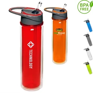 19 oz. BPA Plastic Double Wall Sports Bottle w/ Flip-top lid