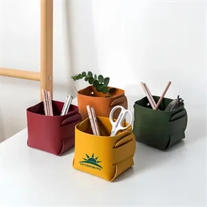 Foldable PU Leather Desk Sundries Storage Tray