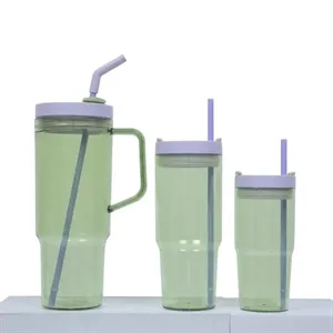 40oz Plastic Drinkware Juice Cup with Straw and Handle