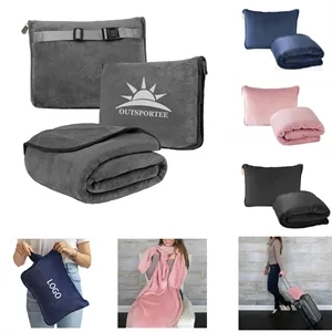 2-in-1 Travel Blanket and Pillow with Storage Bag and Clip