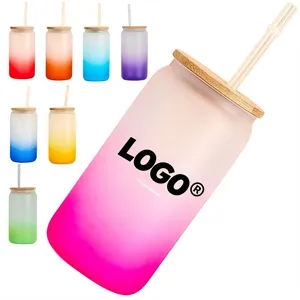 Customized glass juice cup with straw