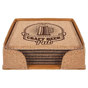 Square Cork 6-Coaster Set 4" x 4"