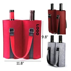 Custom Felt Wine Tote Bag For 2 Bottles