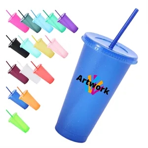 Rainbow Glitterr Plastic Straw Tumbler