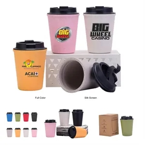 12 oz Mini Double Wall Wheat Straw Coffee Car Cup With Lid