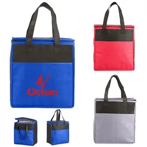 Two-Tone Flat Top Insulated Non-Woven Shopping Tote Bag