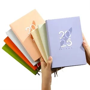 Custom Logo A5 2025 PU Leather Notebook Agenda Book 400 Pages