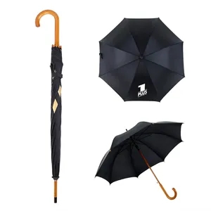 Custom Logo Arc Wood Handle Umbrella with Reflective Trim