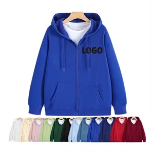 Custom Logo Unisex Midweight Full Zip Twill Hoodie XS-2XL