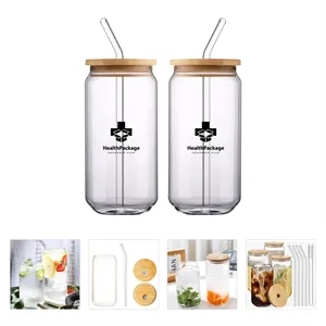 17oz Mason Jar Glasses with Bamboo Lids & Straws