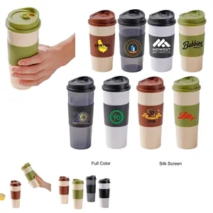 13/16 oz Reusable Plastic Coffee Cup with Lid and Sleeve