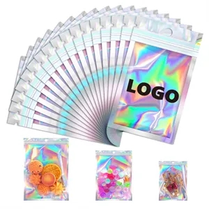 Mylar Bag with Hang Hole Holographic Resealable Foil Pouch