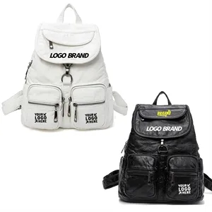 Custom Logo Printed PU Leather Women Lady Backpack Purse.