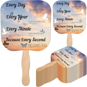 Church Paper Fans Handheld Religious Gift Wood Handle Craft