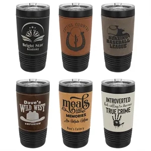 Custom Logo Polar Camel 20oz Black + Leatherette Stainless Steel Tumbler