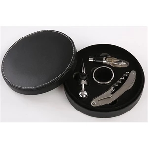 Red wine bottle opener with round PU box