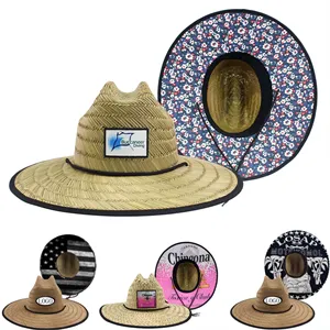 Custom Logo Wide Brim Lifeguard Beach Sun Straw Hat