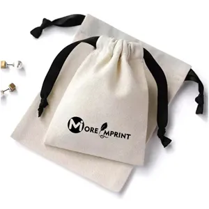 8 oz Organic Cotton Drawstring Jewelry Pouch Custom Dust Bag