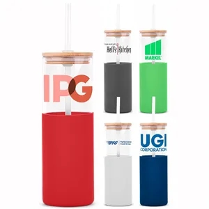 18oz. Glass Tumbler with Bamboo Lid, Straw & Silicone Sleeve
