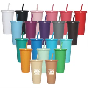 Solid Color Simple Flat Cap Straw Plastic Cup