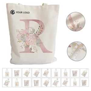 Floral Letter Simple Shopping Wedding Canvas Tote Bag