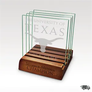 Premium Glass Coaster Set - Wooden Base