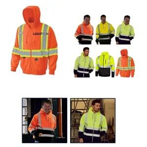 Custom Logo Hi-Vis Reflective Zip-Up Safety Hoodie