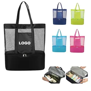 Beach Mesh Tote Bag with Cooler Compartment