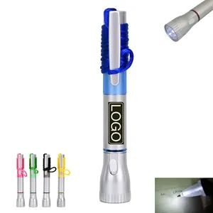 LED Flashlight Light-up Ballpoint Pen With Lanyard