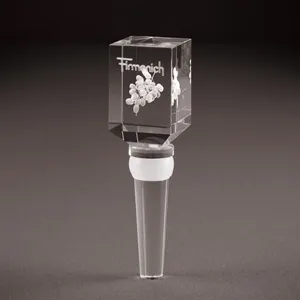 Crystal Tapered Rectangle Wine Bottle Stopper w/ Glass Stem