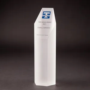 Crystal Hexagon Frosted Sand Carved Award (10 x 3 x 2 1/2)