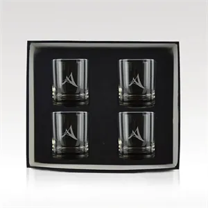 Old-Fashioned Set - 4 Etched 11oz Glasses w/ Gift Box