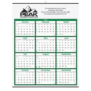 Green Year at a Glance Calendar with Top Ad Copy