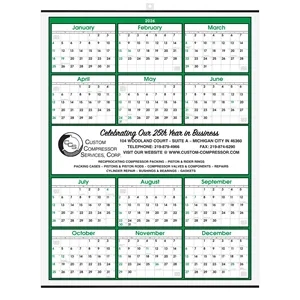 Green Year at a Glance Calendar with Center Ad Copy