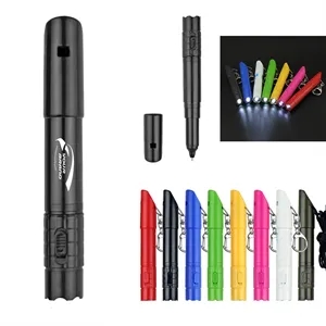 Multi-Function LED Flashlight Pen with Whistle and Keychain