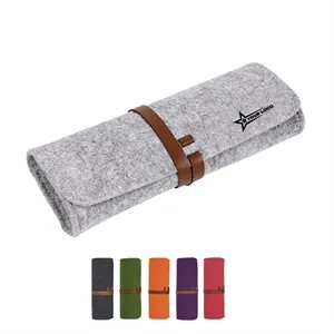 Student Portable Felt Solid Color Creative Roll Pencil Bag